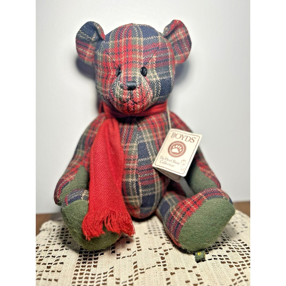 Boyd's Bear Wool Blend Red Christmas Plaid Teddy Bear Jointed 14" Beautiful!